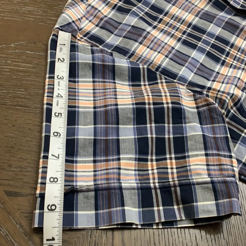 Banana Republic blue & orange plaid short sleeve button down shirt